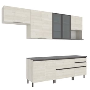 Miniatura Cozinha Bartira Cristal com 10 Portas, 3 Gavetas, 5 Prateleiras e Nicho para Micro-ondas - 240cm de largura - Freixo Freixo
