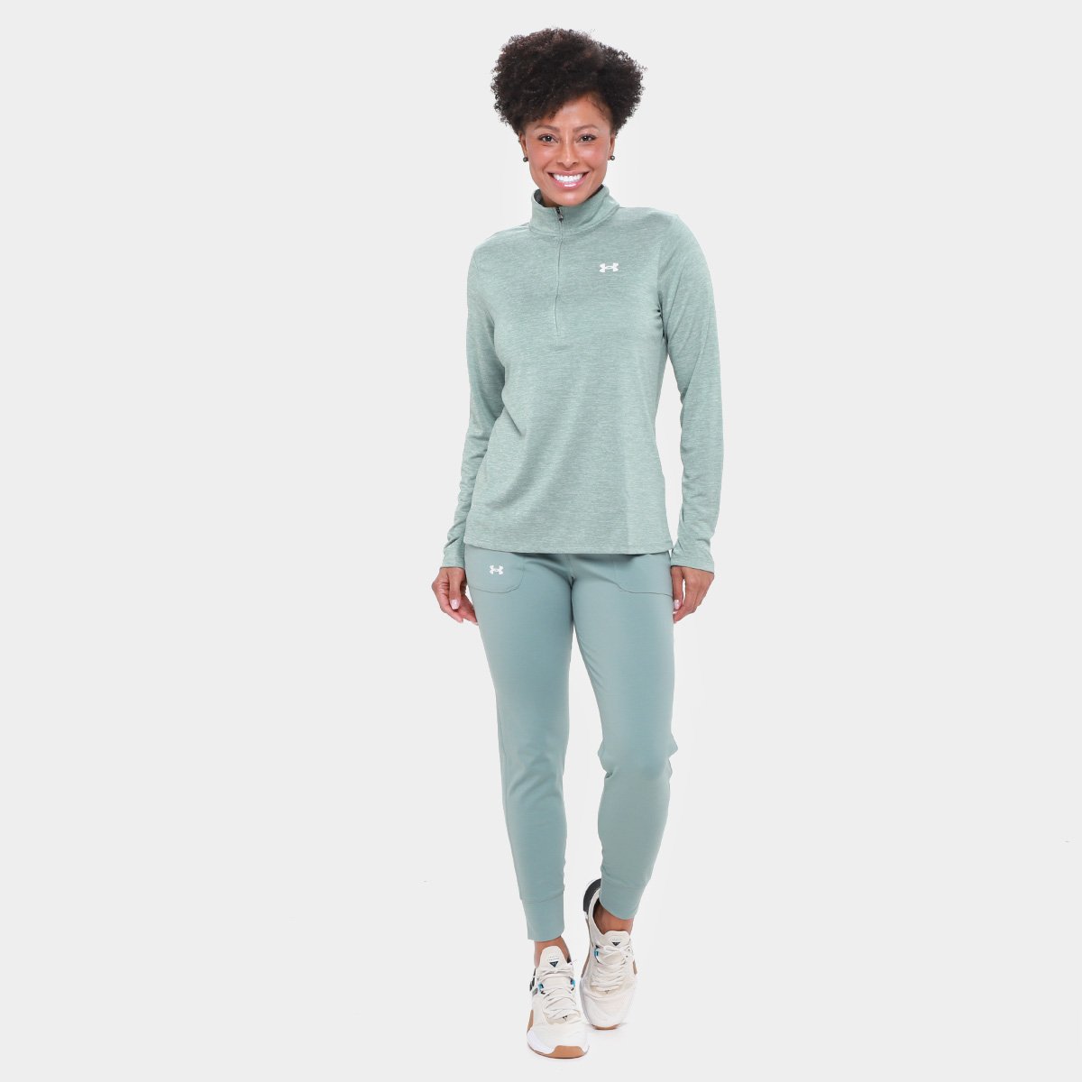 Miniatura Blusa Under Armour Tech Zip Feminina Verde+Branco - GG