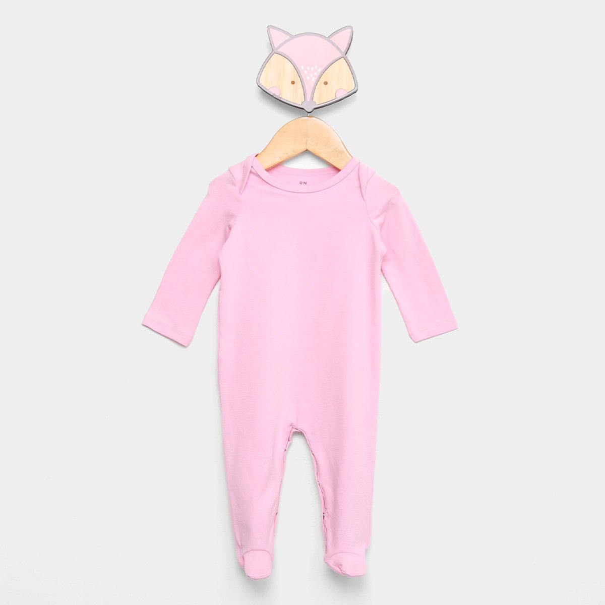 Miniatura Macacão Bebê Basicamente Manga Longa Rosa - 0/3M