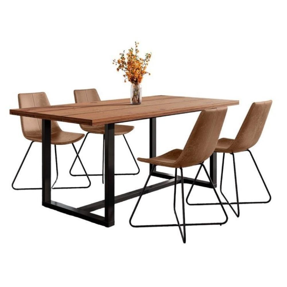 Conjunto Mesa 210cm Rústica 4 Cadeiras Brenda Industrial Espresso Móveis Marrom/Preto
