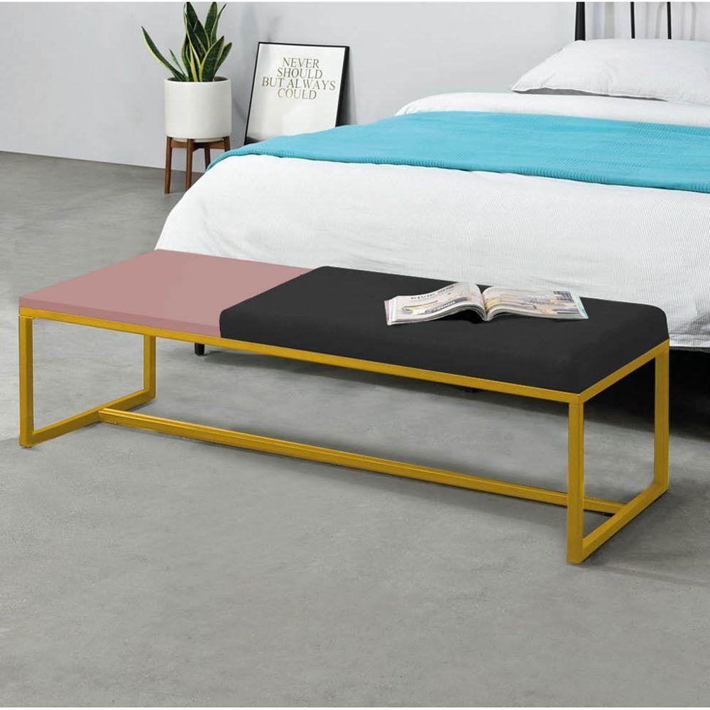 Miniatura Calçadeira Recamier Londres 195cm Dourado Sintético Preto Mdf Rose - Ahazzo Móveis