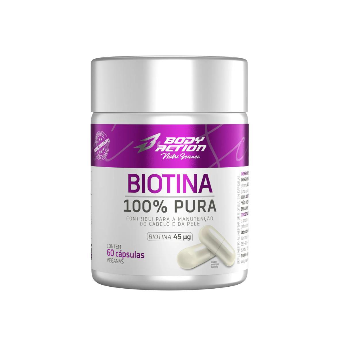Miniatura Biotina 100% Pura 60Cápsulas Para Cabelos E Unhas Bodyaction