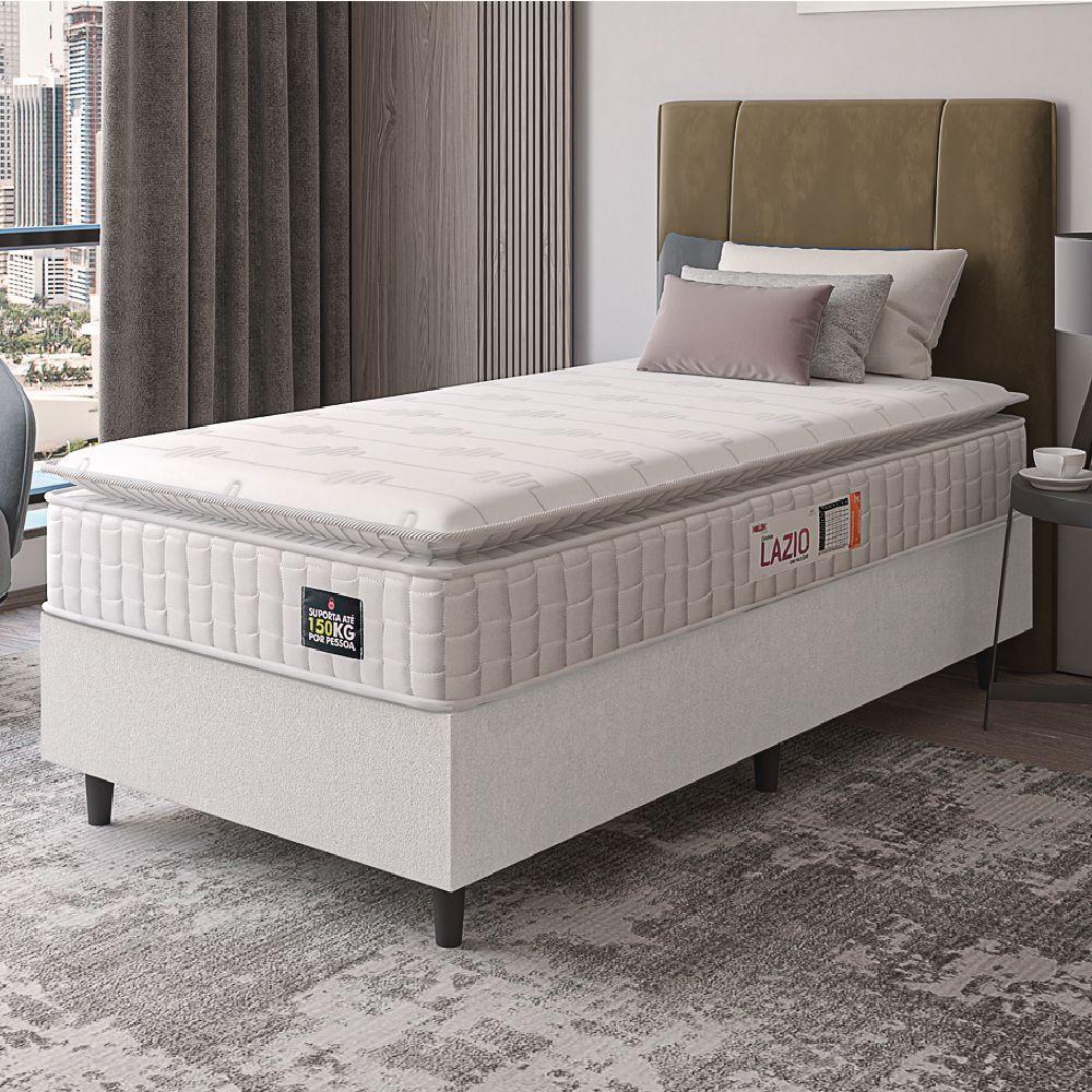 Miniatura Cama Box Colchão Solteiro Espuma D45 Lazio Pillow Top 88x188x67cm Linho Branco Hellen Branco