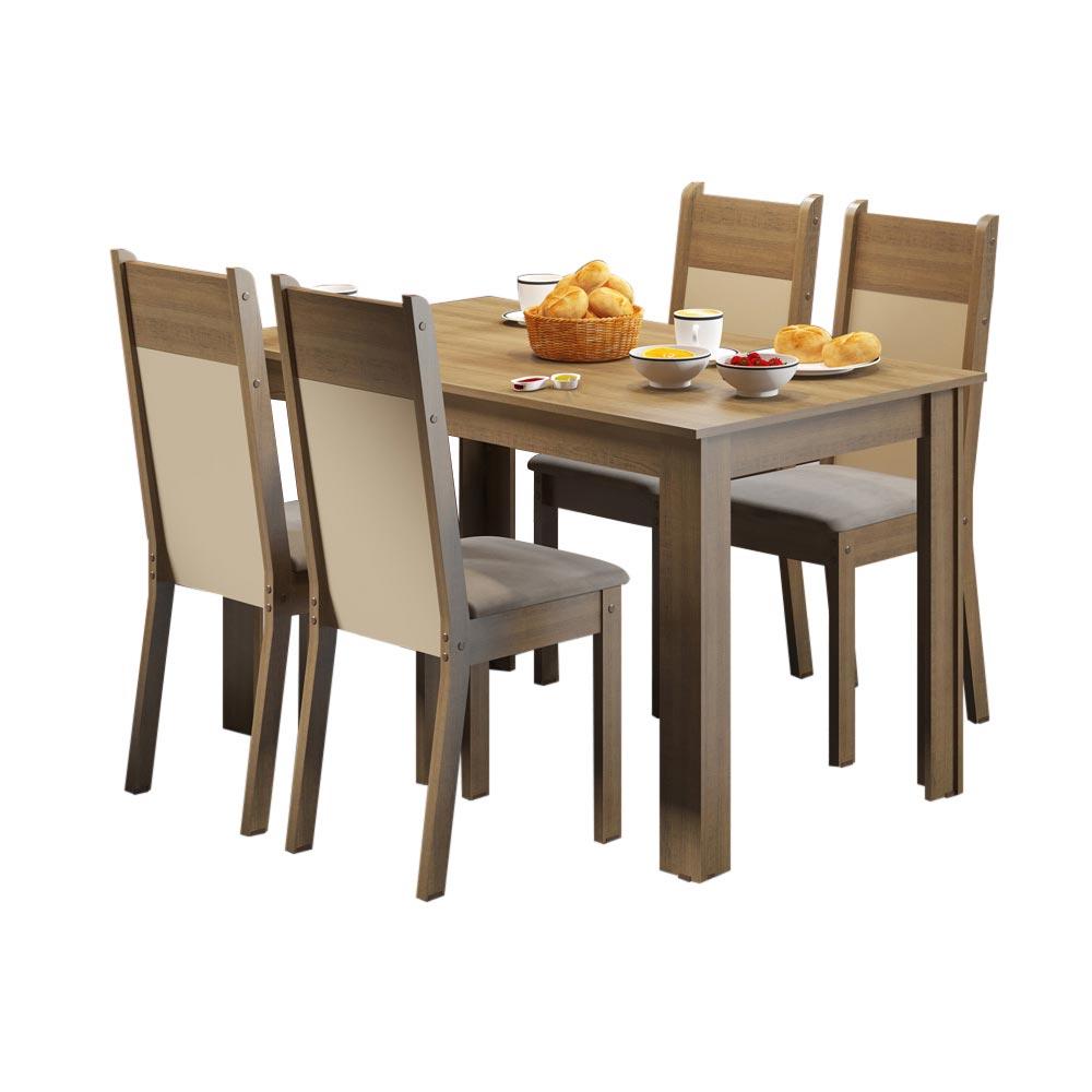 Miniatura Conjunto Sala de Jantar Havana Madesa Mesa Tampo de Madeira com 4 Cadeiras Rustic/Crema/Pérola