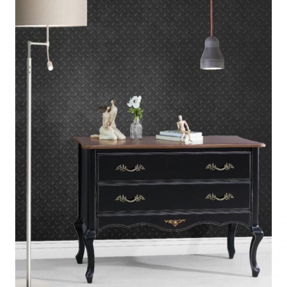 Miniatura Cômoda Clássica 2 Gavetas Lisa - Fleischmann Preto Fundo Branco - Puxador Dubay Dourado Brilho