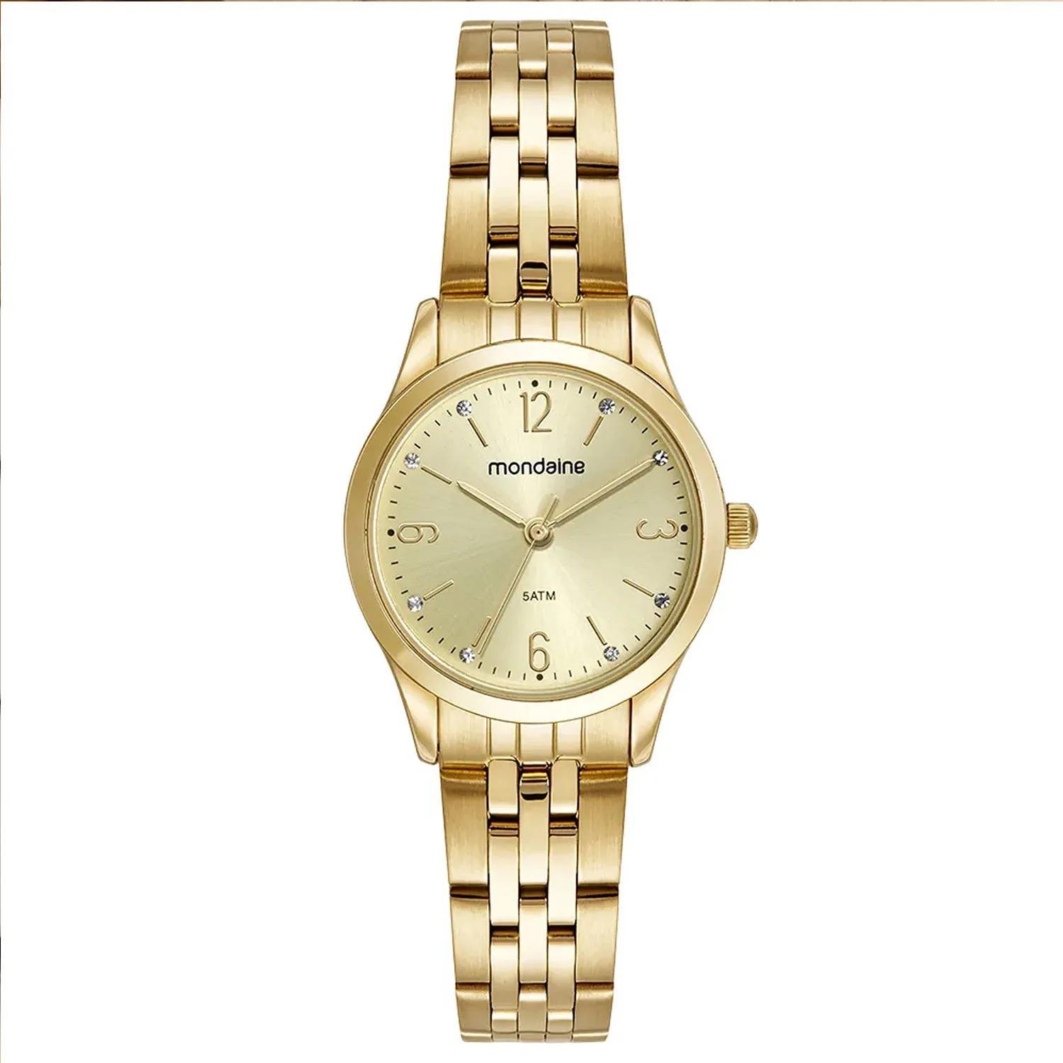 Miniatura Kit Relógio Mondaine Dourado Com Semijoia 32720Lpmkde1K1