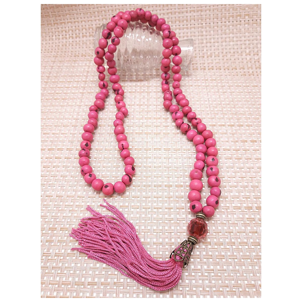 Japamala 108 Contas De Sementes De Açai Cor Rosa Pink Hooponopono