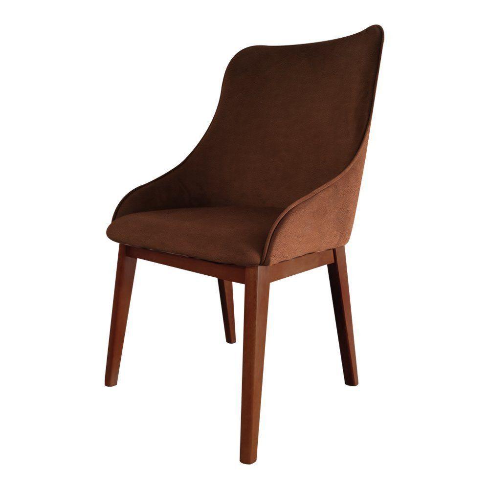 Miniatura Kit 2 Cadeiras De Jantar Luxo Estofada Elisa Anatômica Couro Pu Caramelo Base Madeira Maciça Imbuia