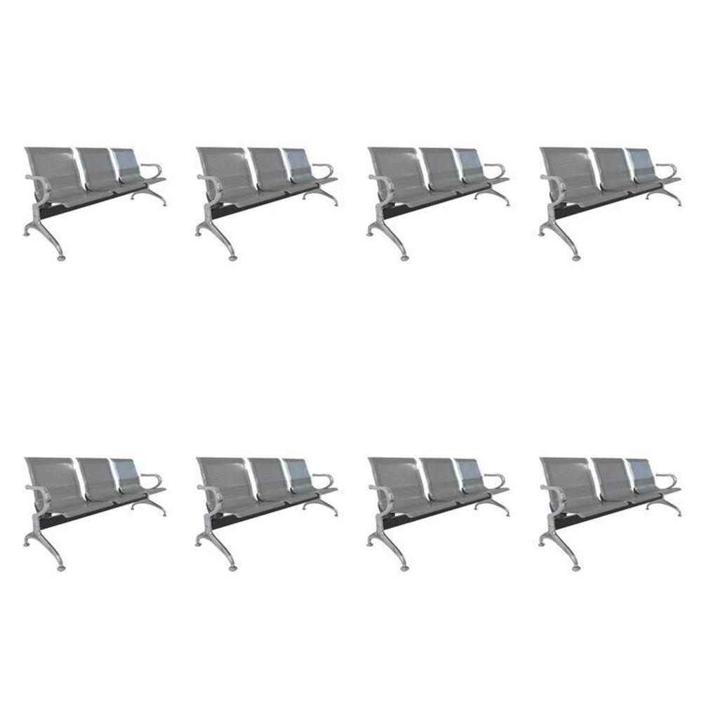Miniatura Kit 8 Cadeiras para Escritório Longarina 3 Lugares Dubai Cinza