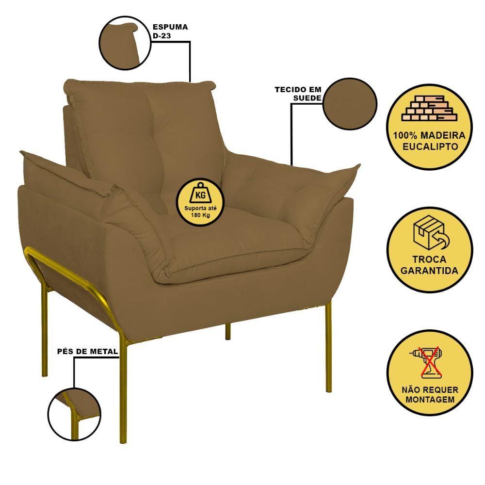 Miniatura Kit 2 Poltronas Luxo Base Reforçada Metal Dourado Capuccino