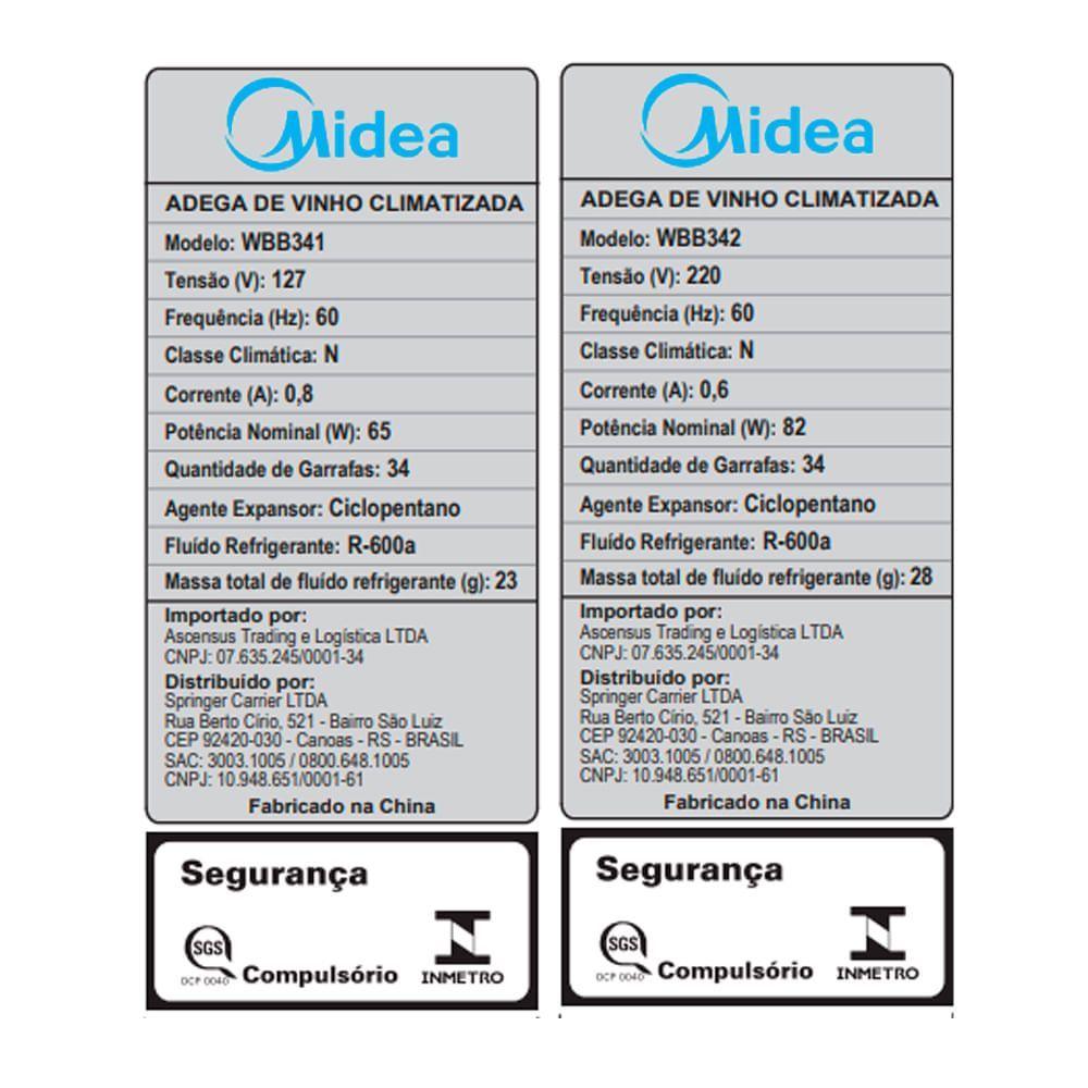 Adega Climatizada De Vinhos Midea 34 Garrafas WBB342 220V