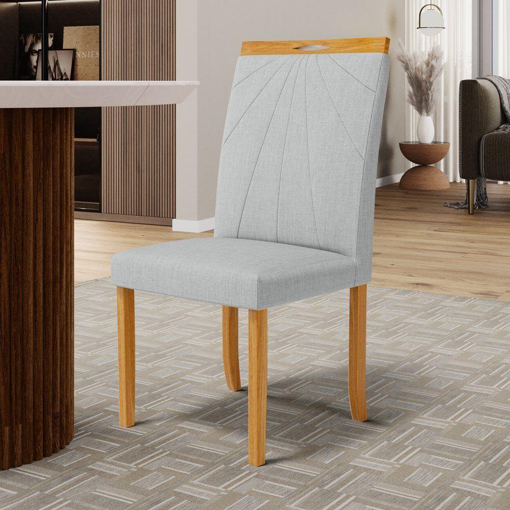 Kit Com 2 Cadeiras Maiara Madeira Maciça Estofadas Para Mesa De Jantar Linho Cinza Claro