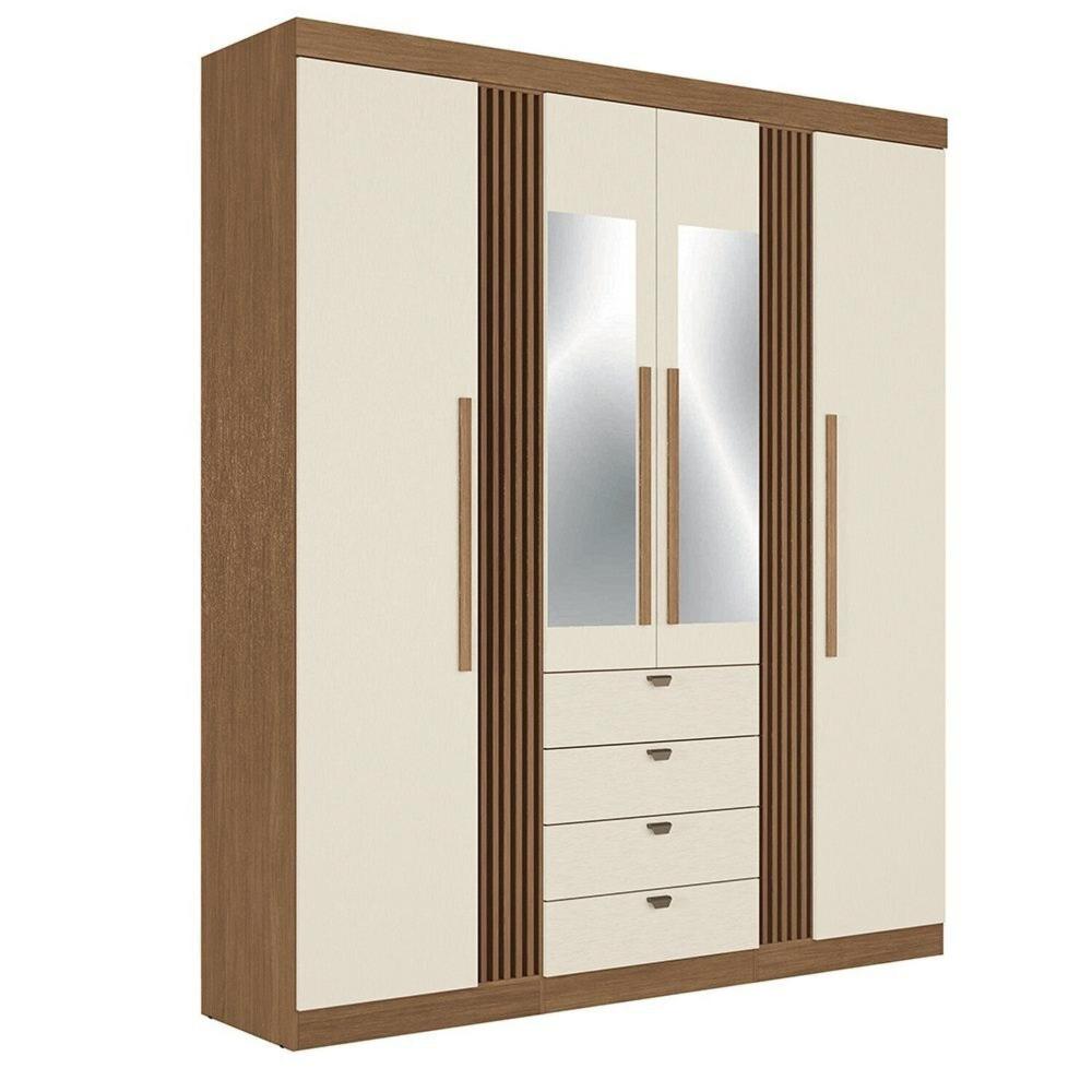 Miniatura Guarda-roupa 4 Portas 4 Gavetas com Espelho Mdp Aurora Jatobá/ Areia