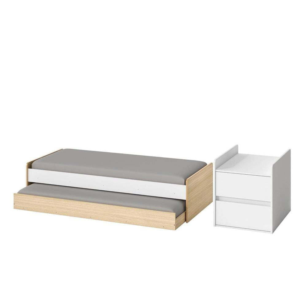 Berço Cama Multifuncional Auri com 2 Gavetas e Cama Auxiliar Casatema Carvalho Mel/Branco