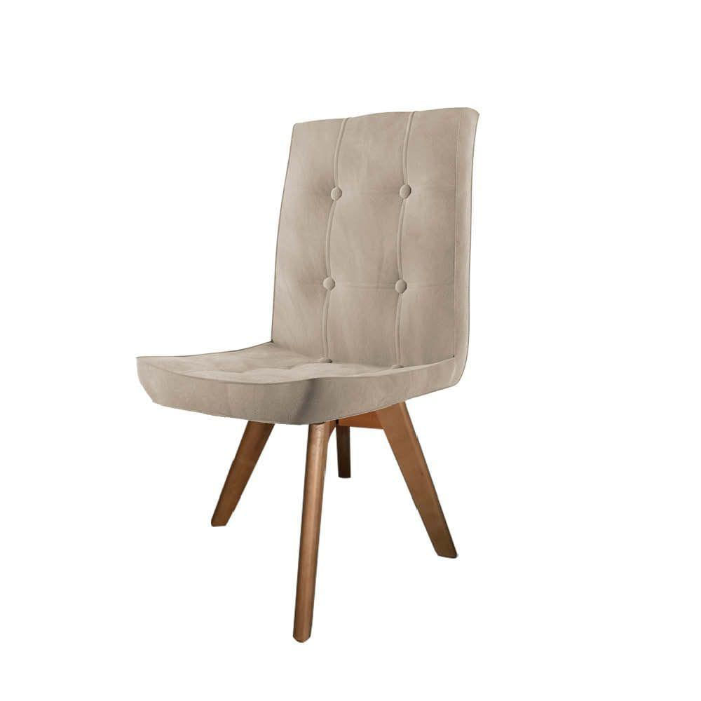 Miniatura Conjunto 03 Cadeira De Jantar Drop Com Botão Base Giratória Caramelo Suede Bege