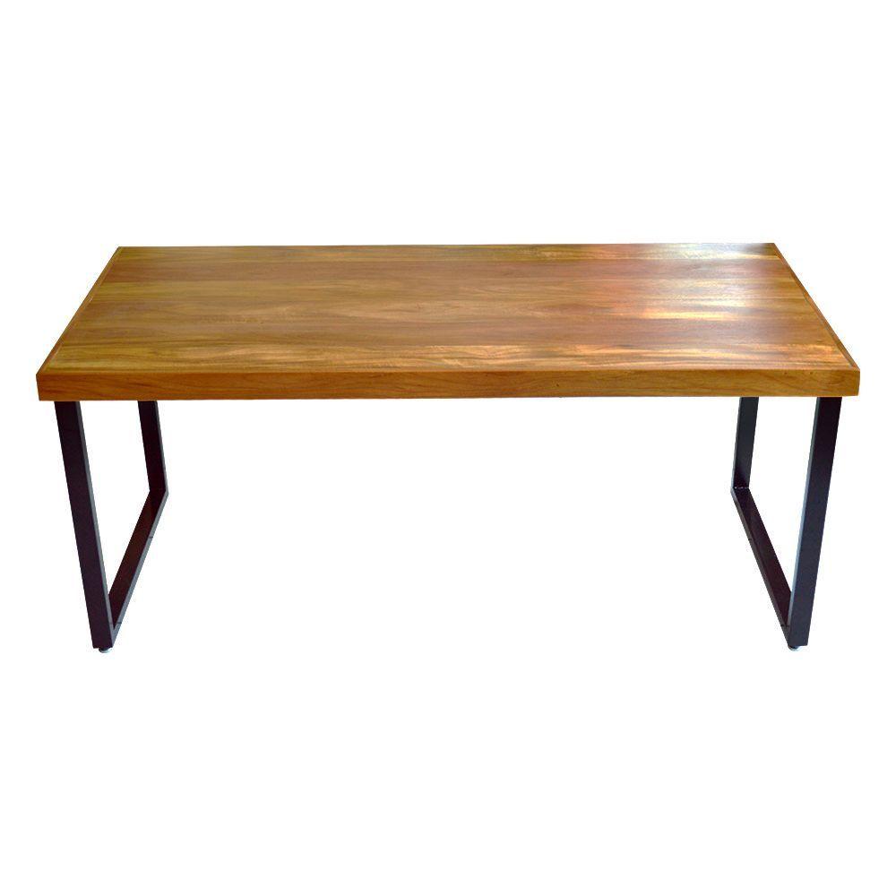 Miniatura Conjunto Mesa Industrial Bernardo Madeira Maciça 1,20mx80cm C- Ferragem Preta E 4 Cadeiras Detroit Marrom