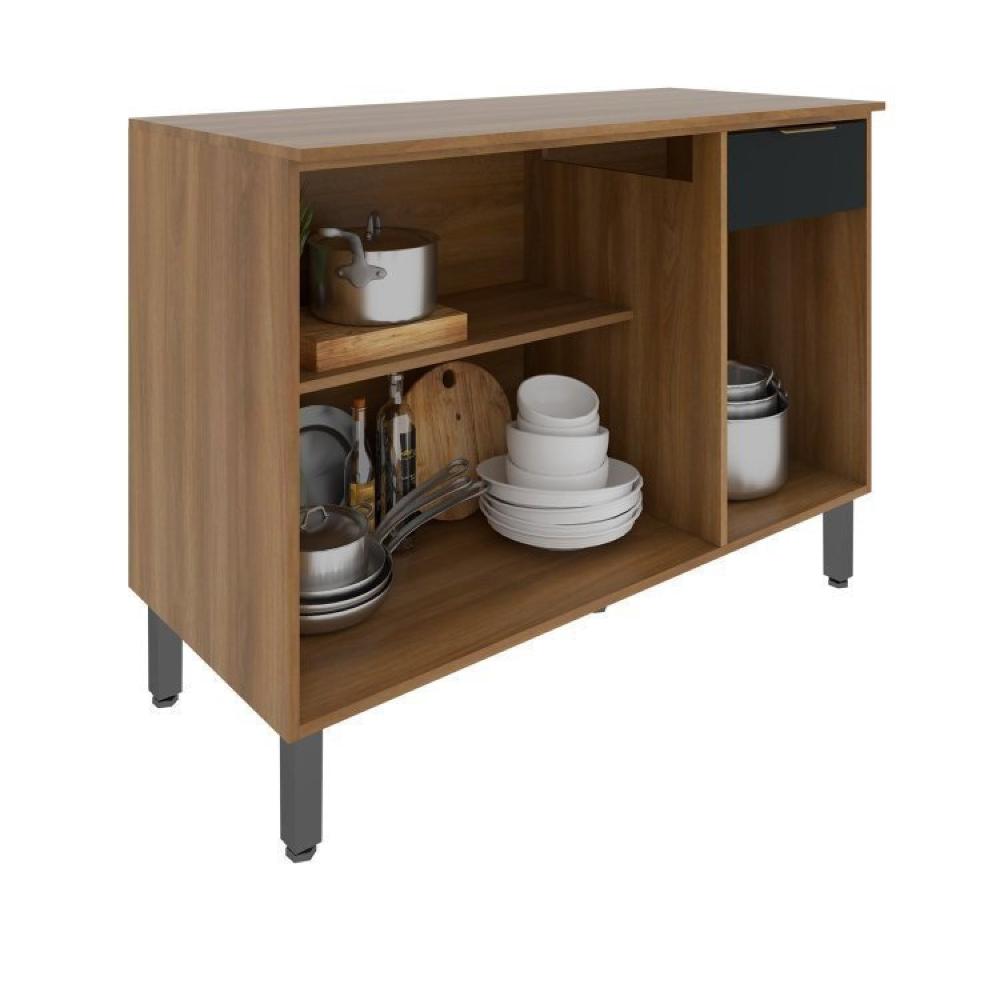 Conjunto de Cozinha Modulada 4 Peças 11 Portas 1 Gaveta Thalita Moveis Sul Nogal Manchester/Preto