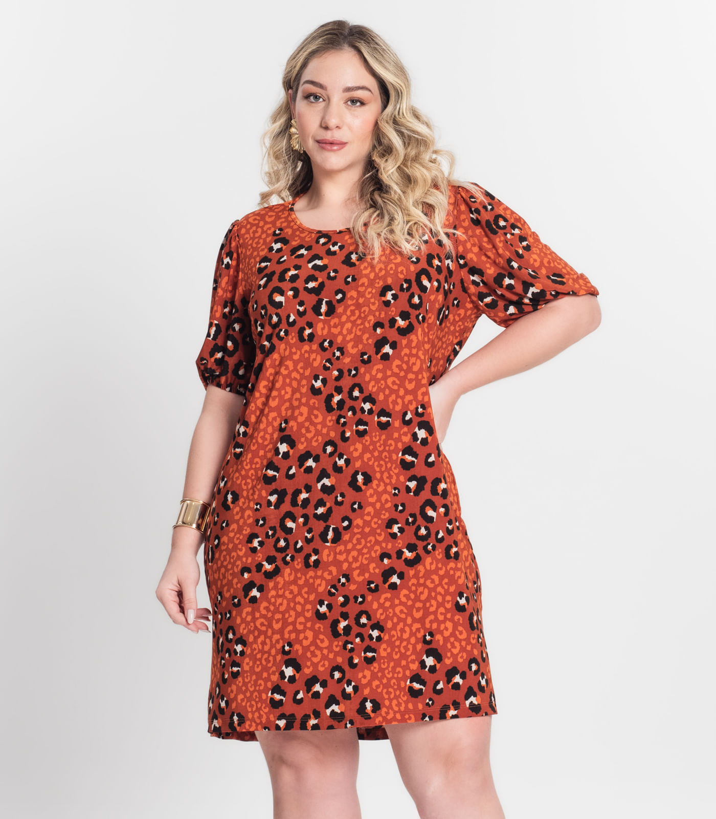 Miniatura Vestido Malha Fria Plus Infinita Cor Laranja Plus G1
