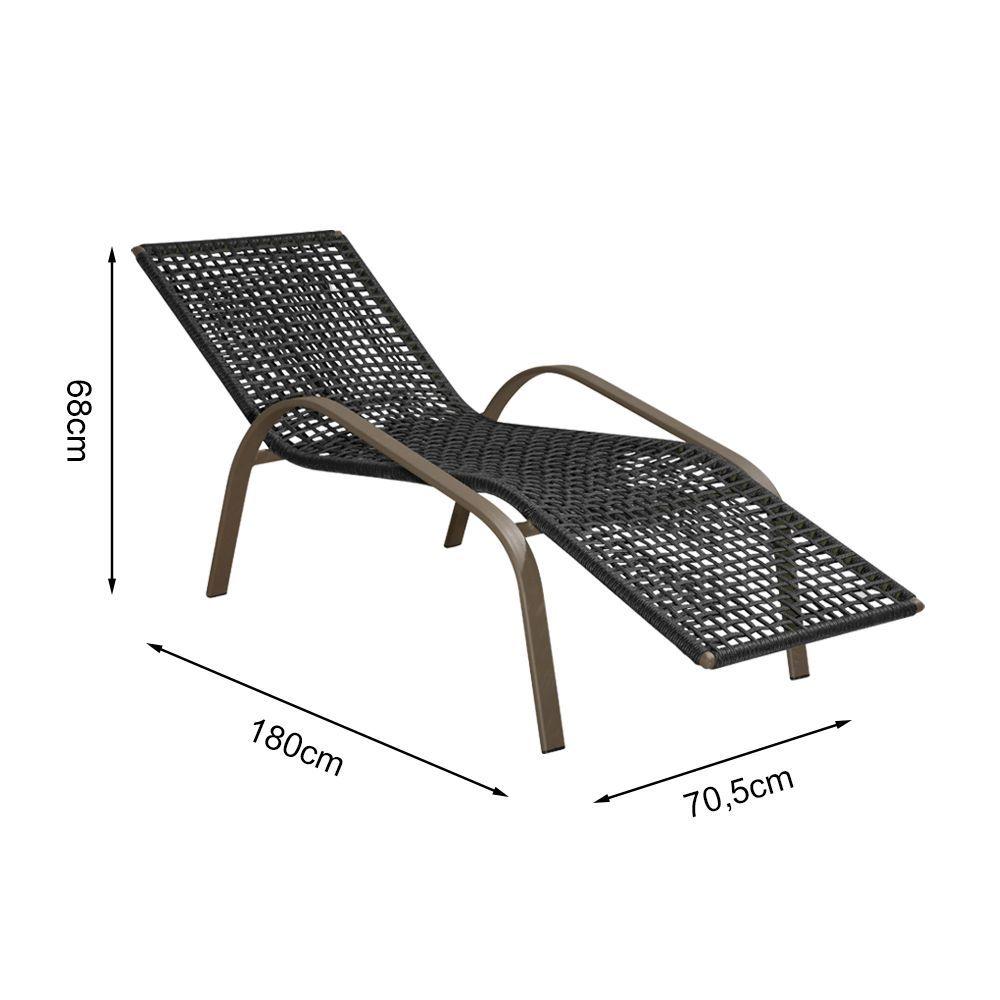 Miniatura Kit 4 Cadeiras De Descanso Jade Em Corda Náutica Preta E Alumínio Champagne - Preto
