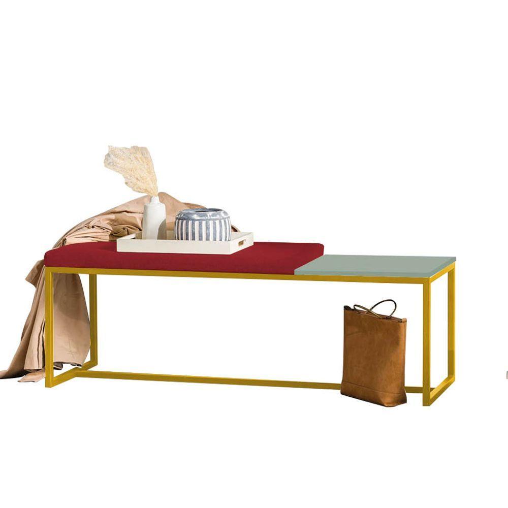 Miniatura Banco Recamier Puff 160cm Industrial Dourado Sintético Vermelho Tampo Quadrado Mdf Verde