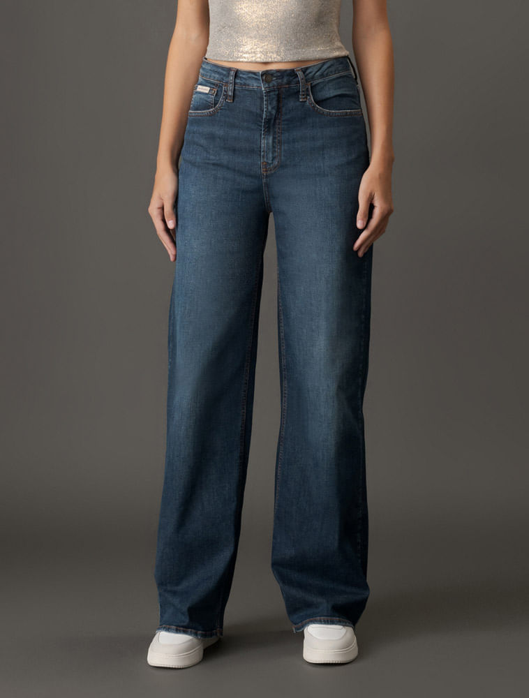 Miniatura Calça Jeans Feminina Wide Leg Stretch Calvin Klein Jeans - Marinho Calça Jeans Feminina Wide Leg Stretch Calvin Klein Jeans Marinho 34