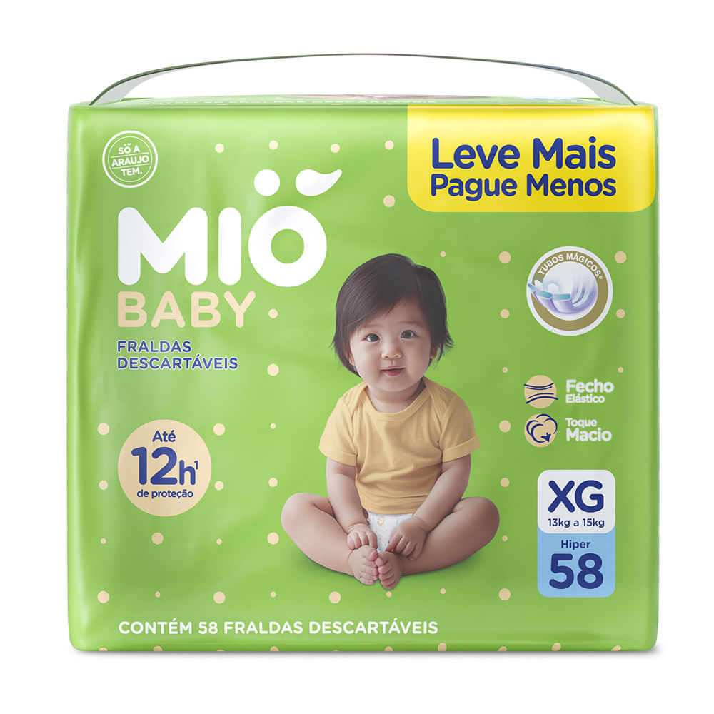 Miniatura Fralda Mió Baby Tamanho XG Hiper 58 Unidades Descartáveis