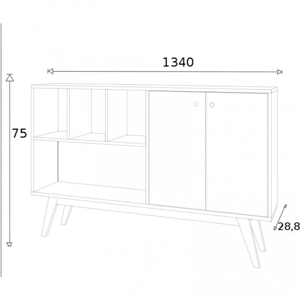 Miniatura Conjunto Rack para TV até 48 Polegadas 2 Portas e Aparador  2 Portas 3 Prateleiras Mônaco  Estilare Preto/Madeirado