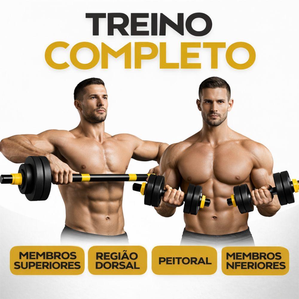 Miniatura Kit Halteres De Anilhas E Barras Fitness 20kg