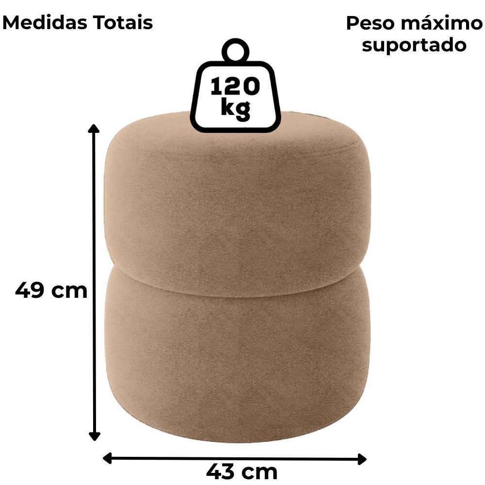 Puff Redondo Decorativo 49x43 Cm Paris Boucle Bege Milani Store Bege