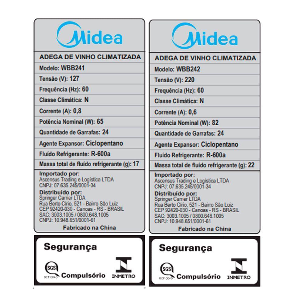 Miniatura Adega Climatizada De Vinhos 24 Garrafas Midea Wbb241 - 127v