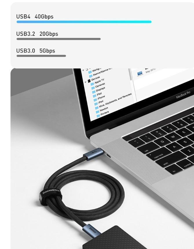 Miniatura Cabo Usb Tipo C Thunderbolt 4 Baseus 40Gpbs Pd 100W Video 8K