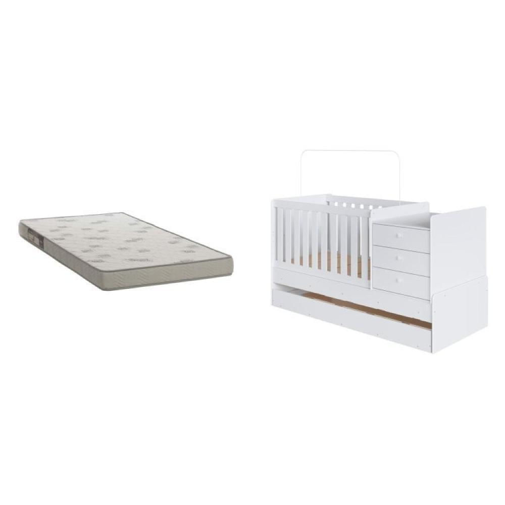 Miniatura Berço Cama Multifuncional com Auxiliar 2 Colchões Branco