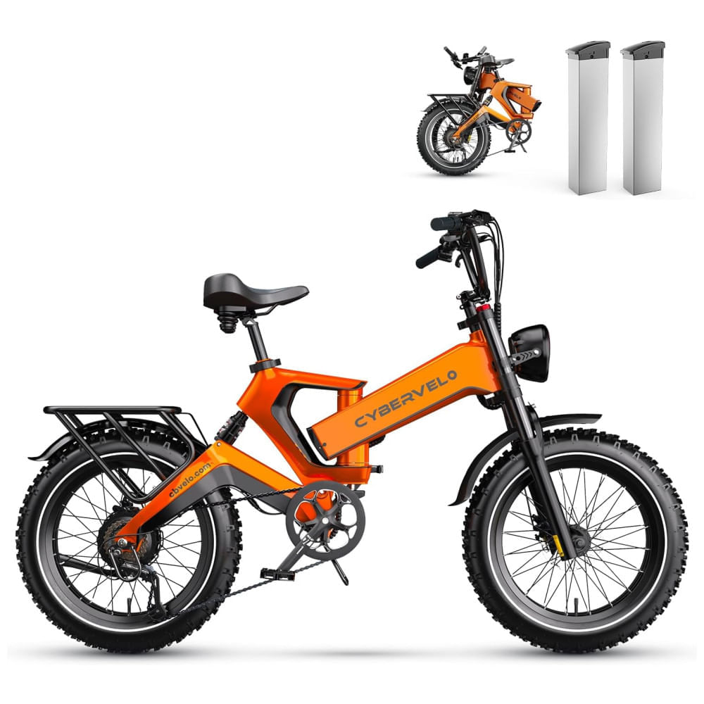 Miniatura Bicicleta Elétrica Dobrável Cybervelo de 1000W de Pico para Adultos, 35MPH 160KM, Bateria Removível de 48V 25Ah, Pneu Gordo de 20" x 4.0, E-Bike de Mo