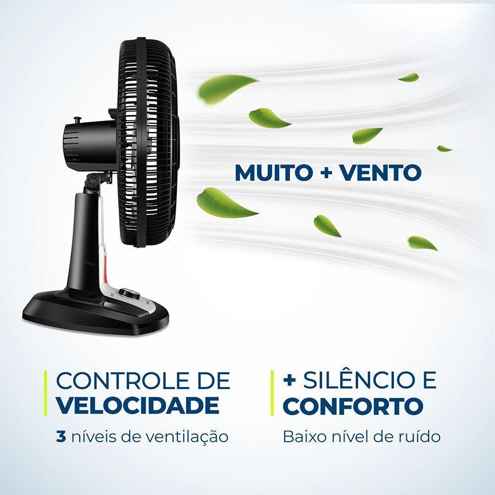 Miniatura Ventilador De Mesa 40cm Mondial Vtx-40-8p-rl Turbo 8 Pas Repelente Liquido Preto Com Prata 220 V