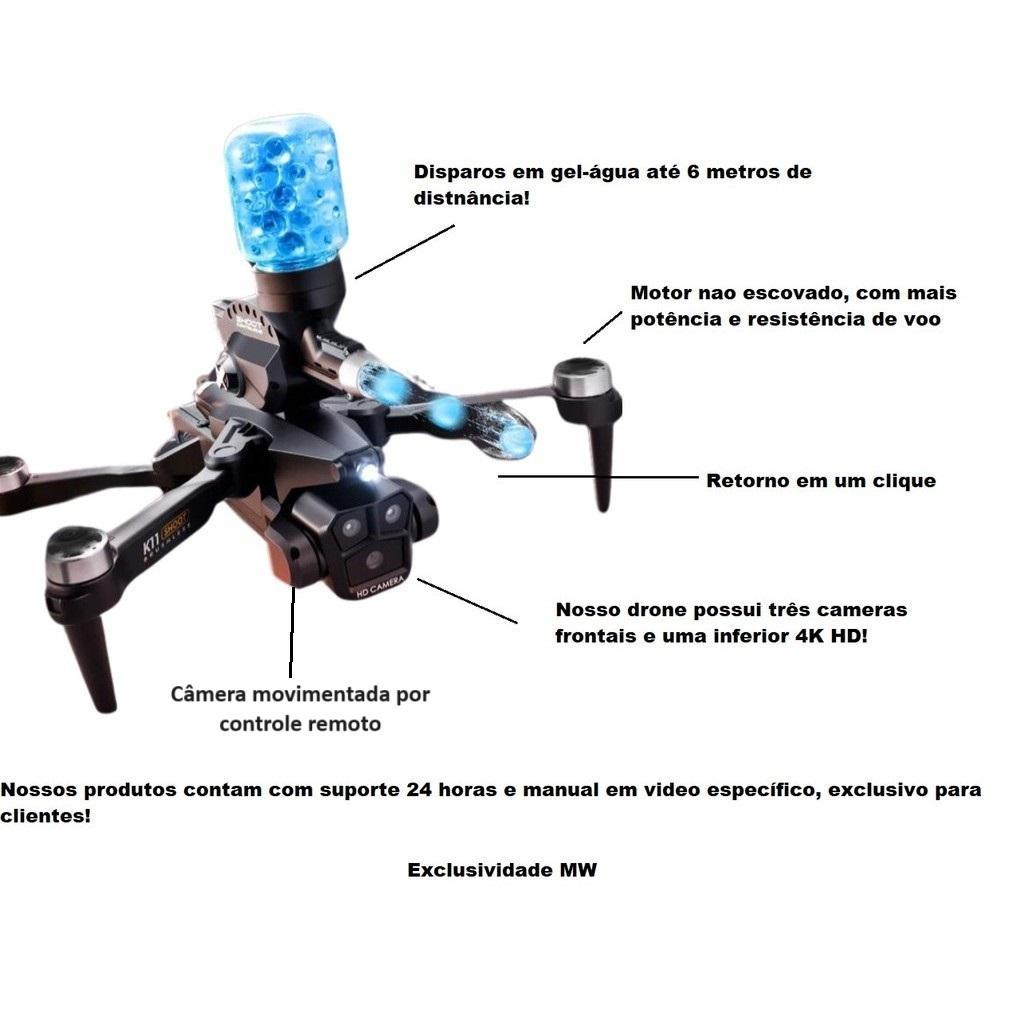 Miniatura Drone Três Câmeras K11 Max Sem Escova 8K Hd Wifi 5G Arma Gel