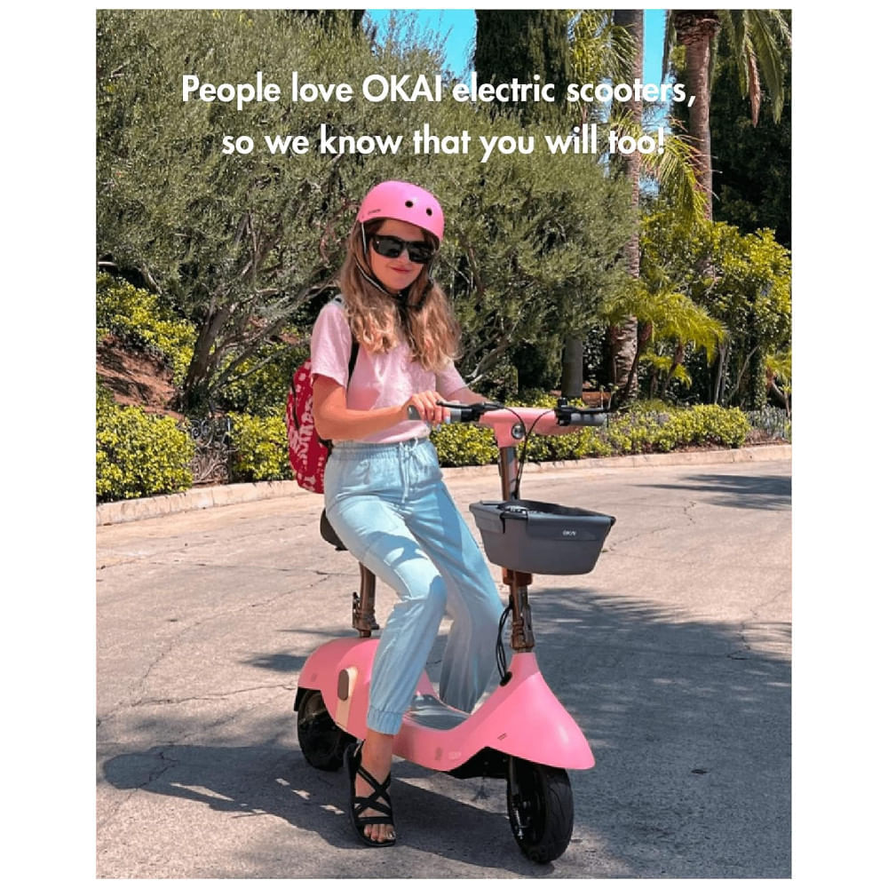 Patinete Elétrico com Assento para Adolescentes e Adultos, Alcance 45km e Peso 100kg, OKAI ES50B, Rosa