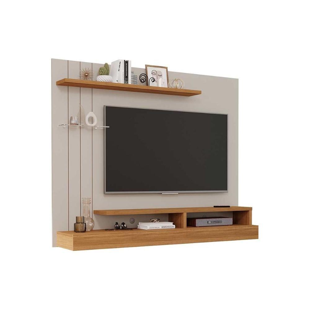 Miniatura Painel Quarto P/ Tv Até 50 Polegadas Valência Plus C/ Prateleira E Nichos 160x135cm Cinamomo/off White - Permóbili