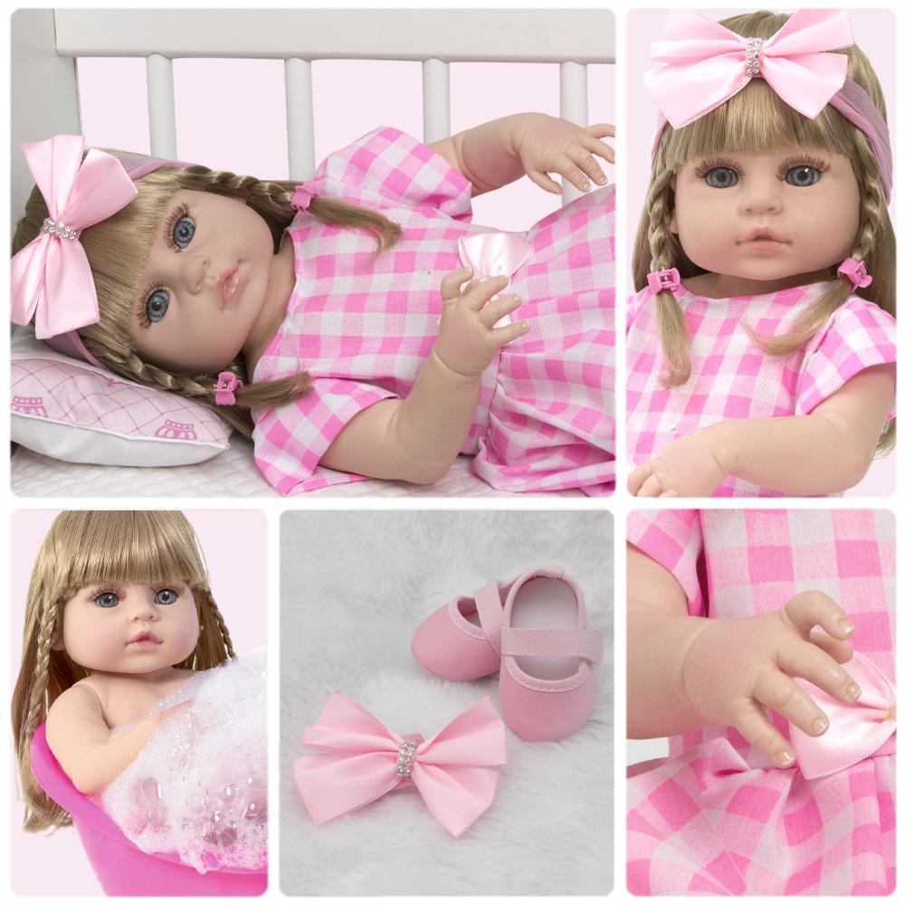 Miniatura Boneca Bebe Reborn Realista Menina Loira Barbie Pode Banho