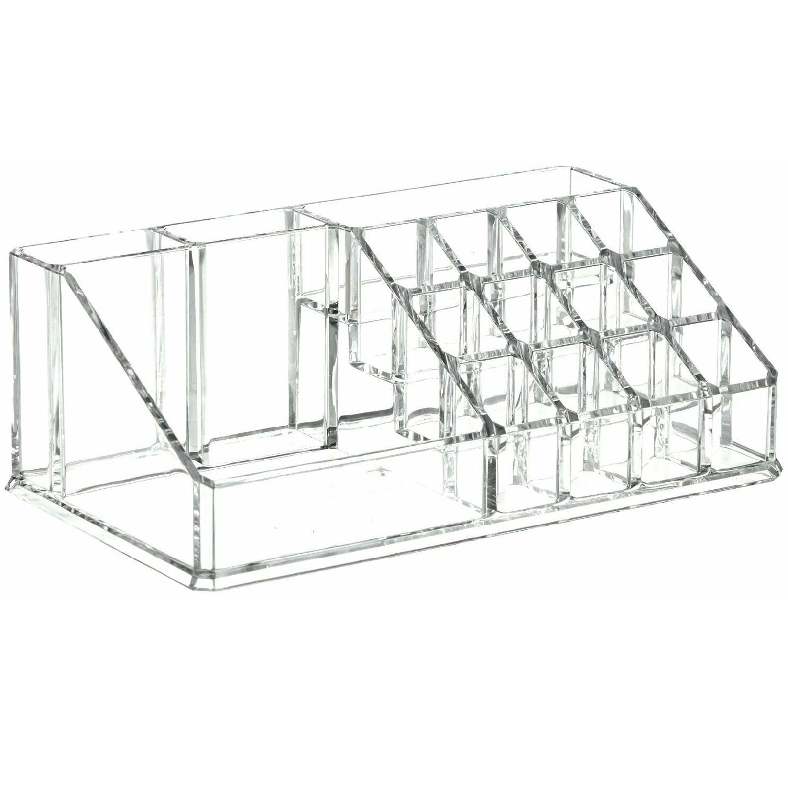 Miniatura Organizador Porta Maquiagem Batom Pincéis Acrílico 911 Transparente - 21cm - Acrílico - 12cm - 16 - 1