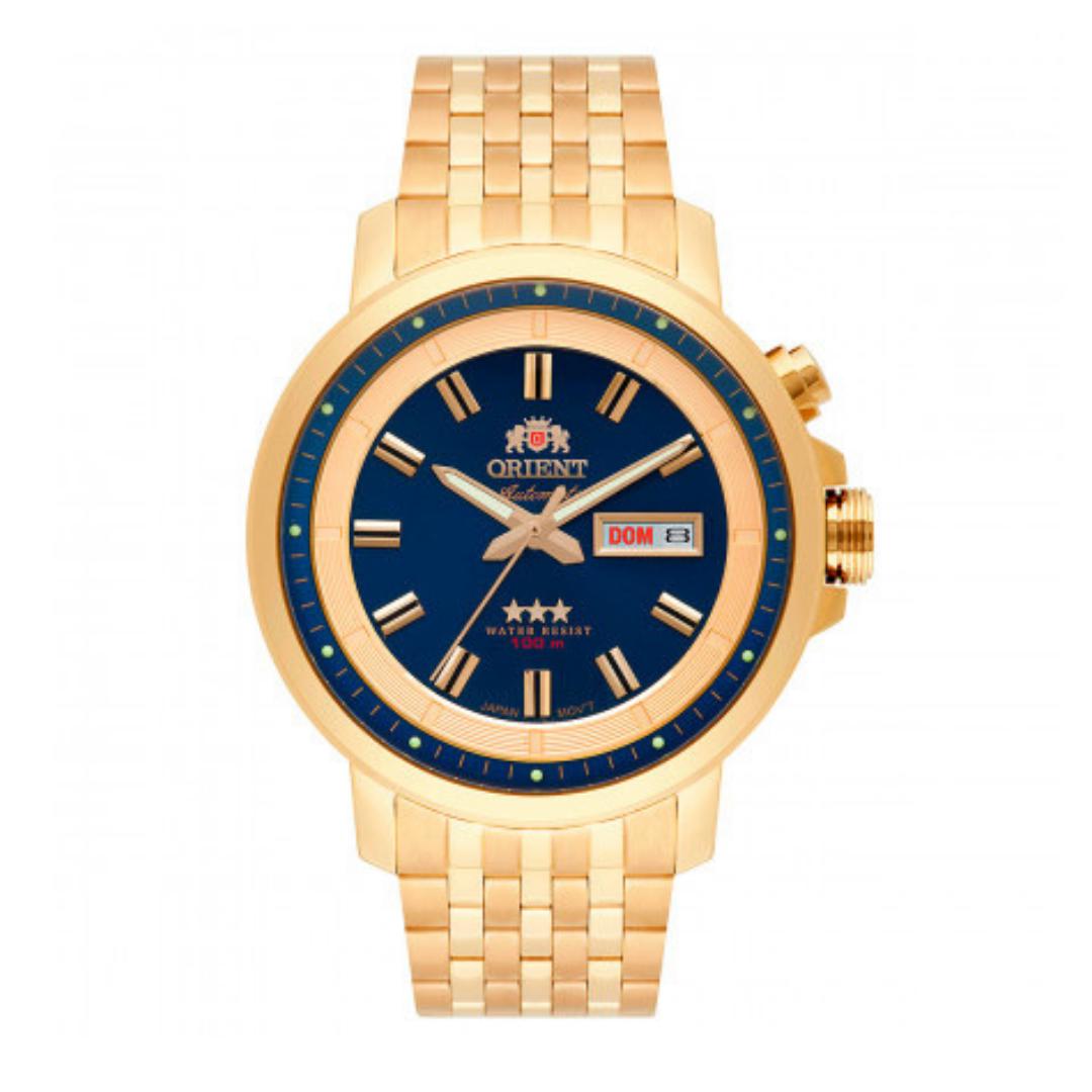 Miniatura Relógio Masculino Dourado Orient Automatico 21 Rubis D1Kx