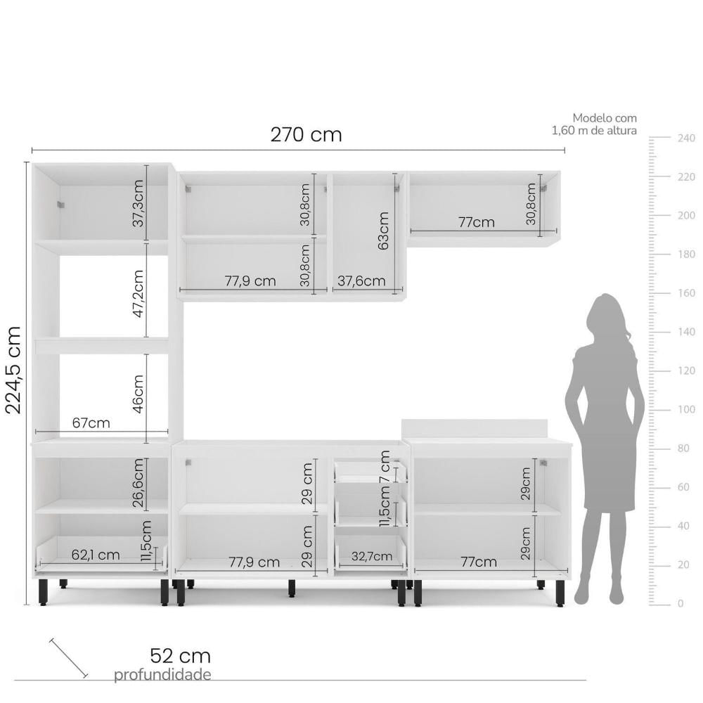 Miniatura Cozinha Completa 5 Peças 224,5cmx270cm Meena Branco/Azul
