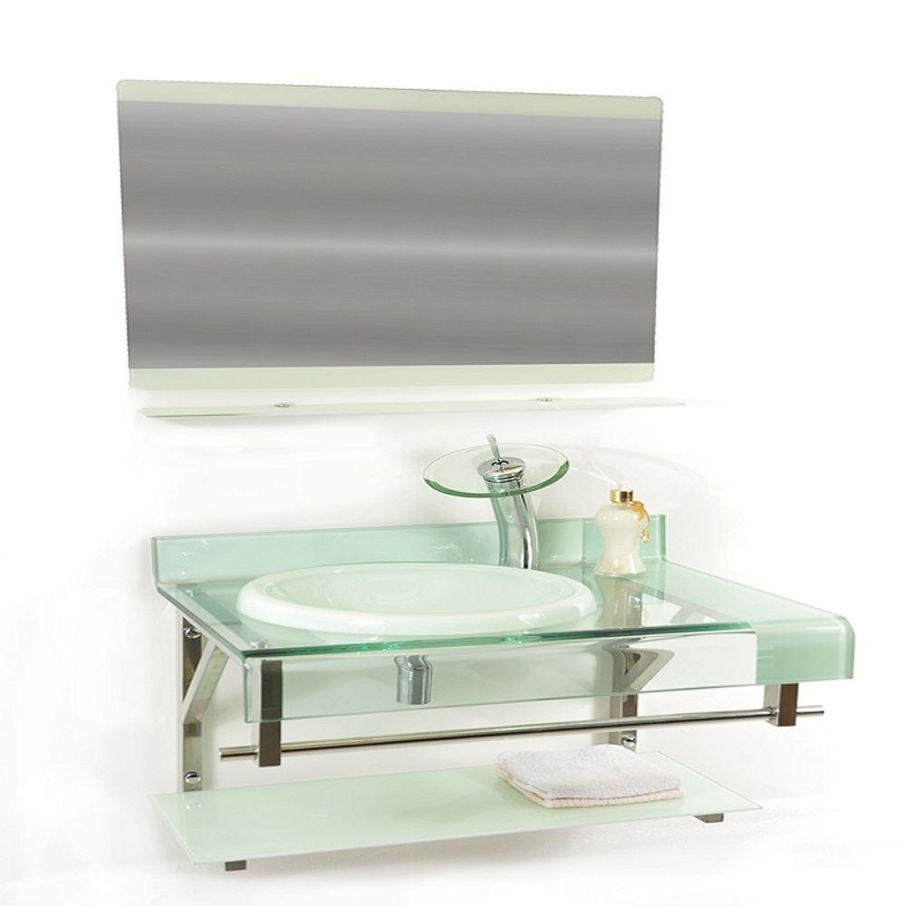 Miniatura Gabinete De Vidro 60cm Curvado Duplo Inox Com Cuba Chapéu - Branco