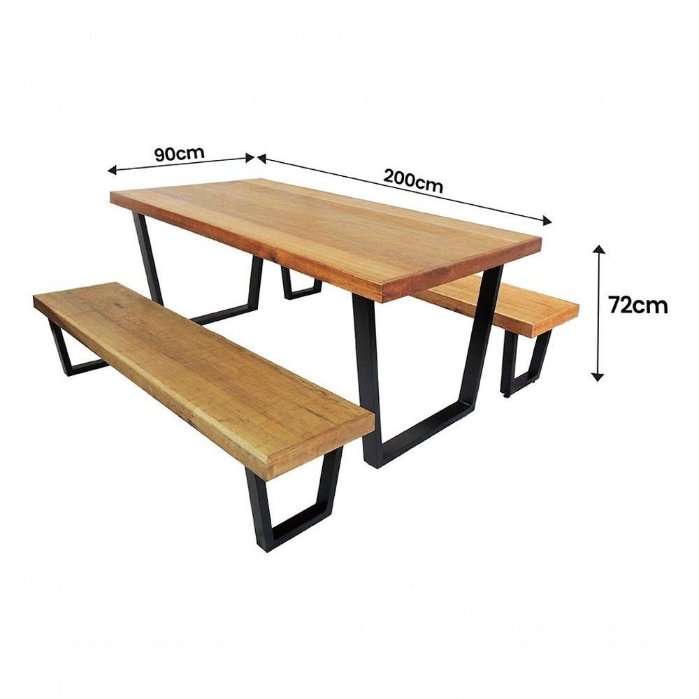 Miniatura Jogo Mesa E 2 Bancos Industrial Diamond 2,00m Ferragem Preta Cor Da Estrutura Preto