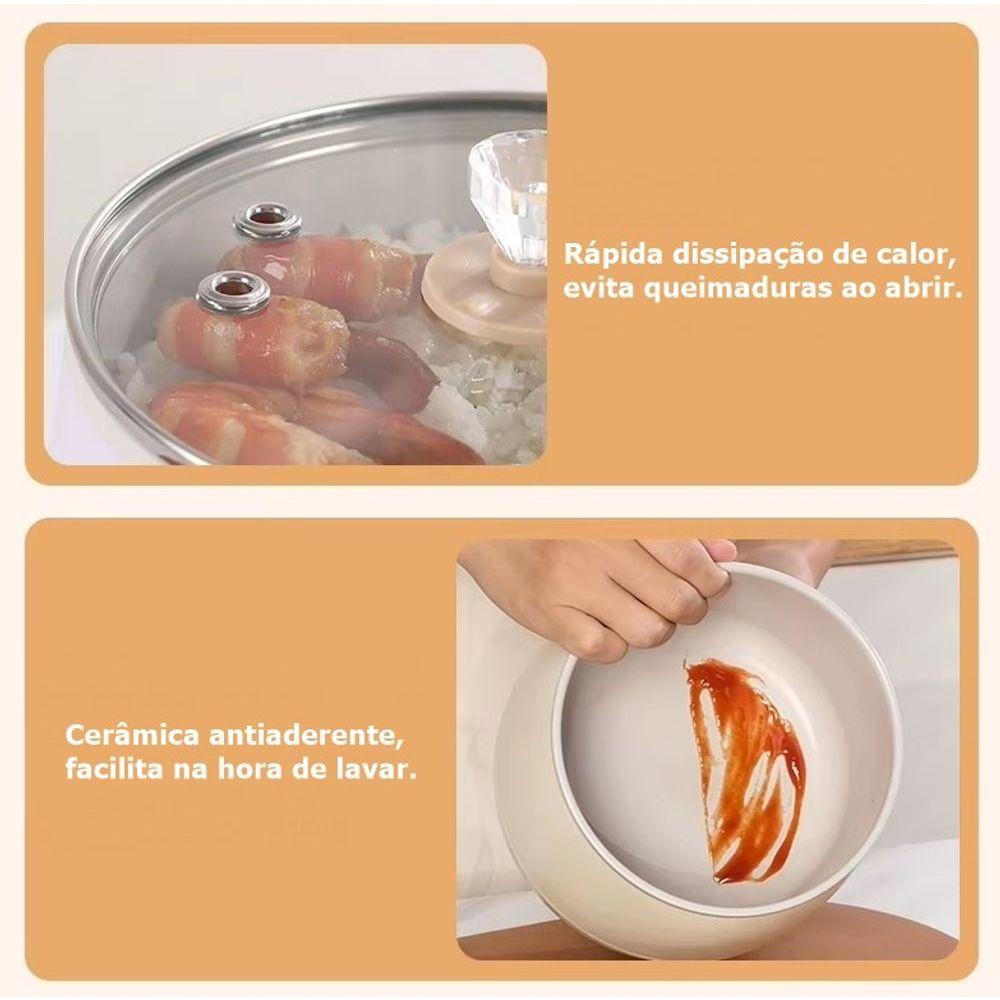 Miniatura Panela Elétrica De Arroz Caldos Legumes Cerâmica Antiaderente 1,8L 110V