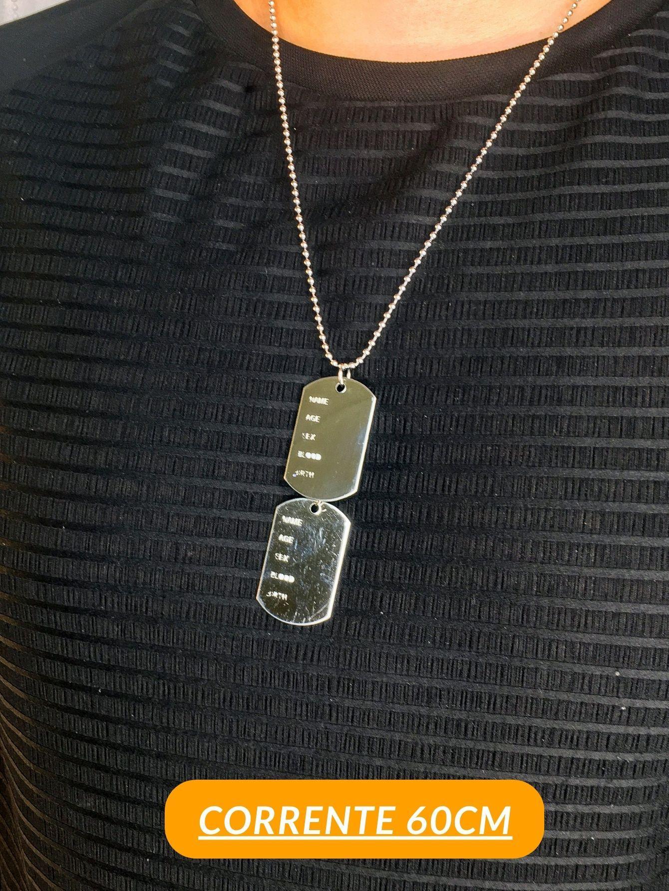 Miniatura Cordão Corrente Masculino 60Cm Placa Identificação Exército