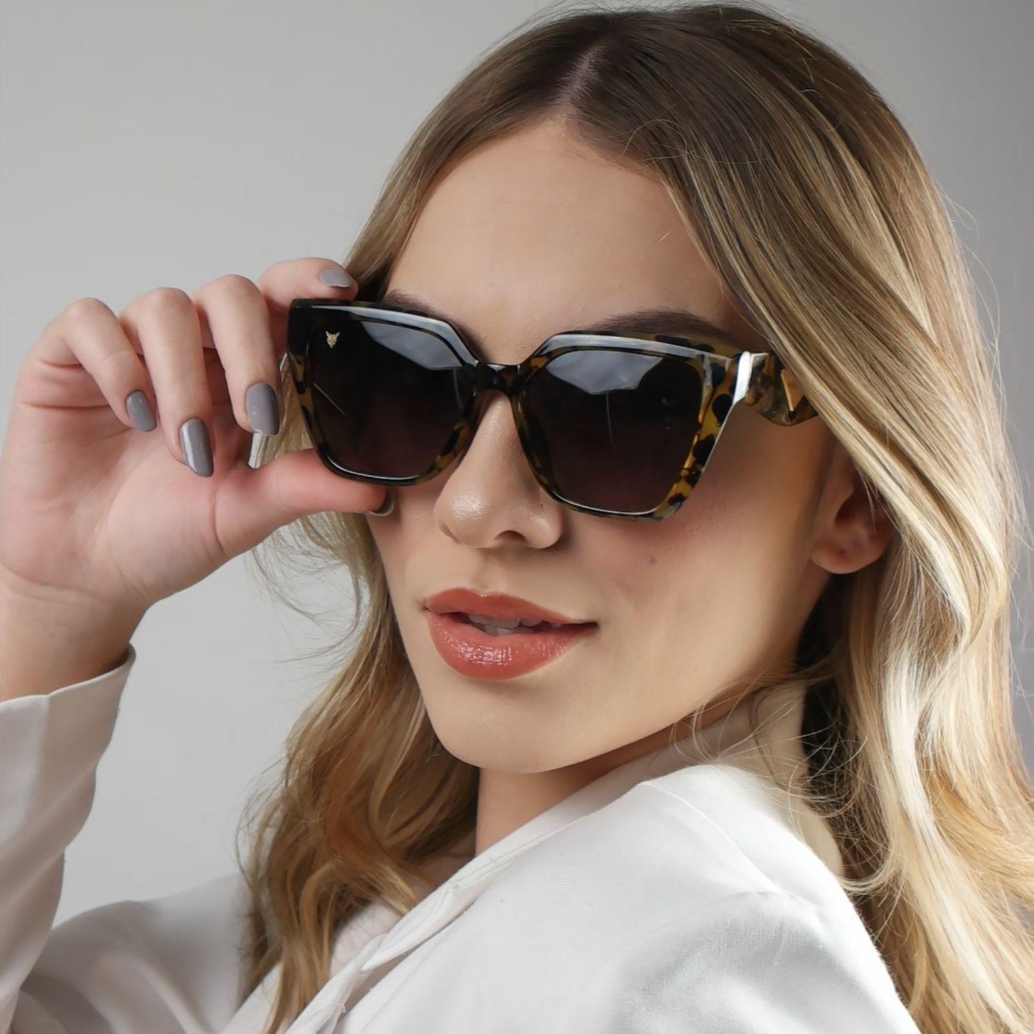 Miniatura Óculos De Sol Feminino Kallblack Oncinha Dourado Elegante