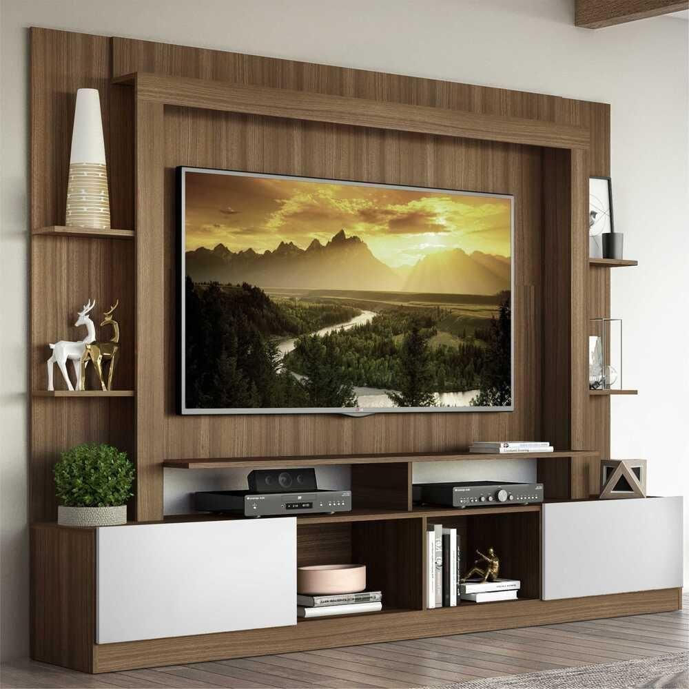 Miniatura Rack Com Painel Tv 65" Madeirado/Branco