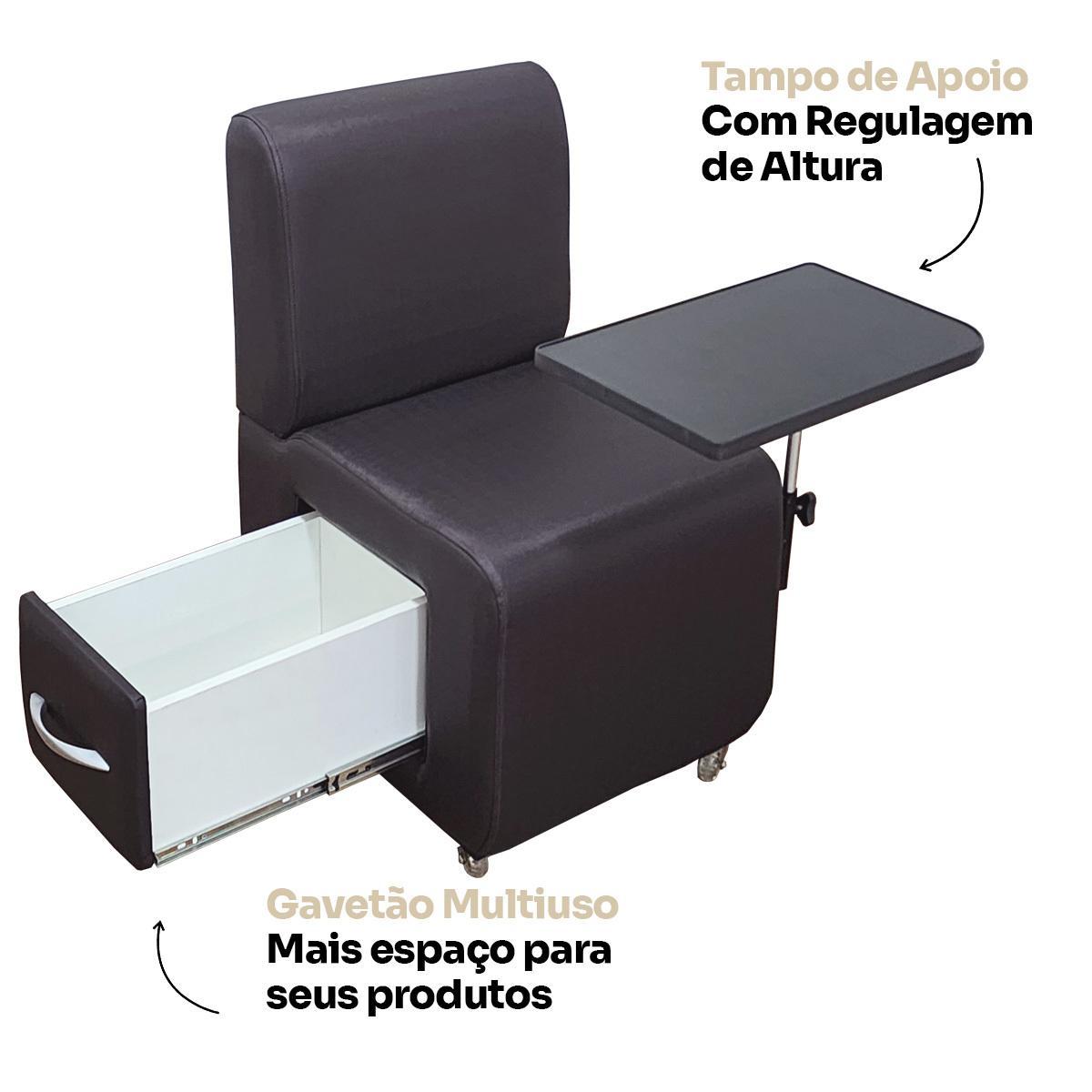 Cadeira Cirandinha Manicure Com Gavetão Rodas Gel E Apoio