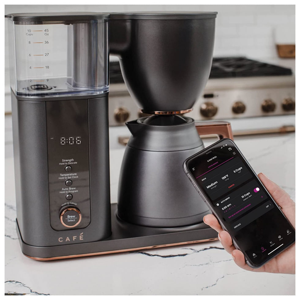 Miniatura Cafeteira Elétrica Programável CAFÉ C7CDAAS3PD3 2.4L com Temporizador, Conexão APP, 110V, Preto Fosco