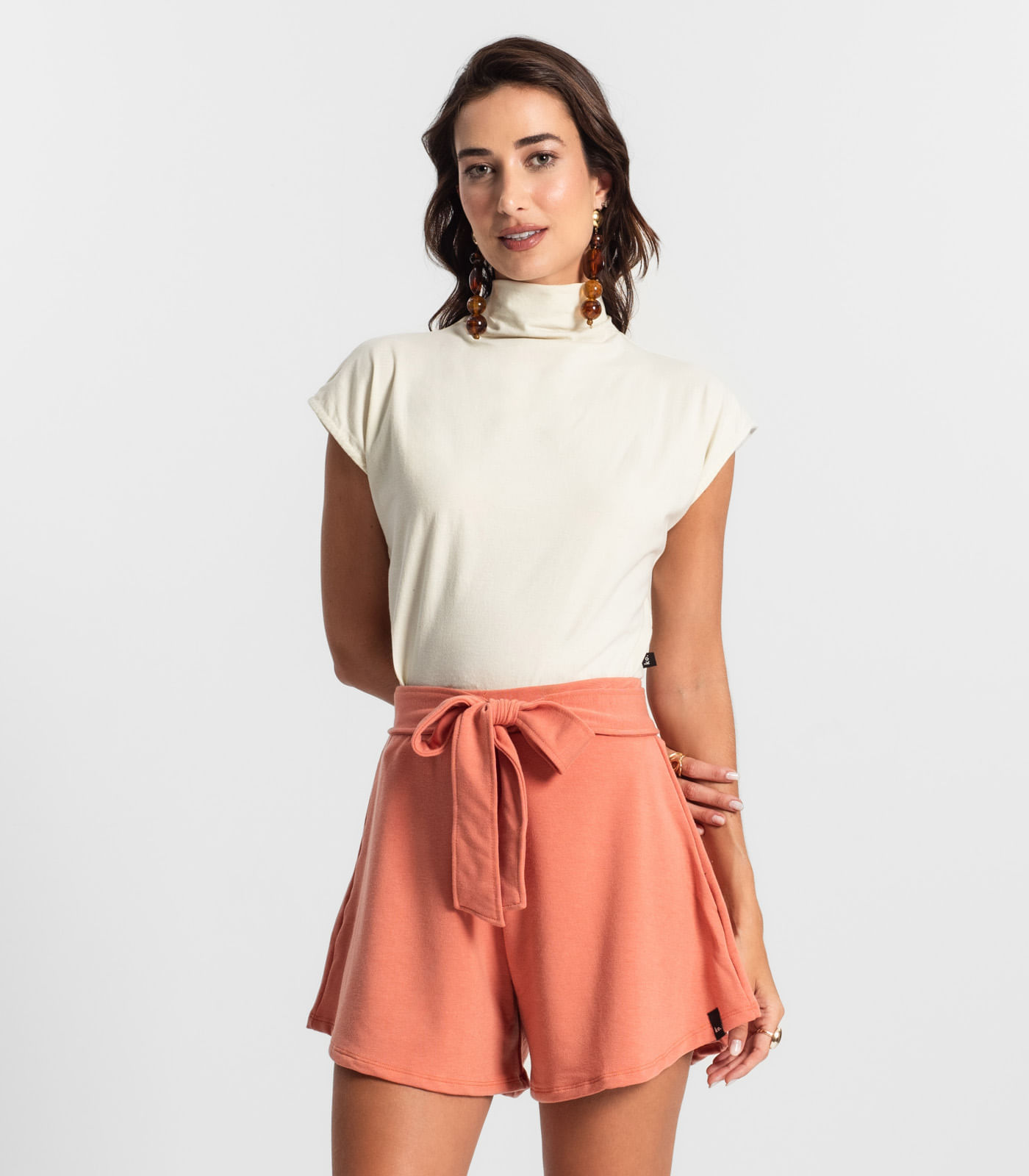 Miniatura Blusa Feminina Manga Curta Meia Malha KO Bege G